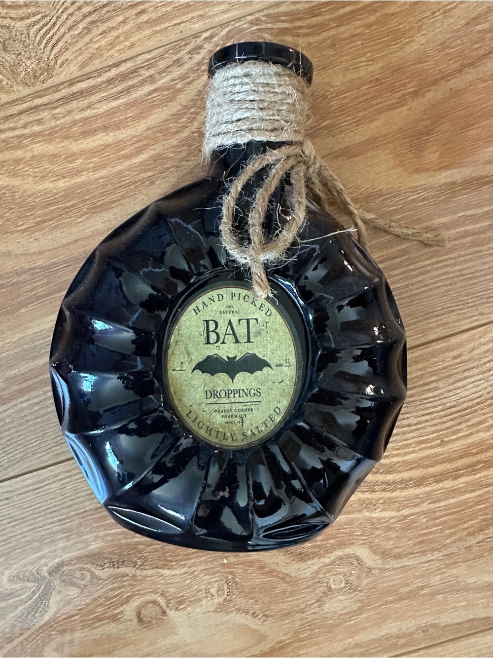 Bat Droppings Decorative Bottle - Black with Twine Accent